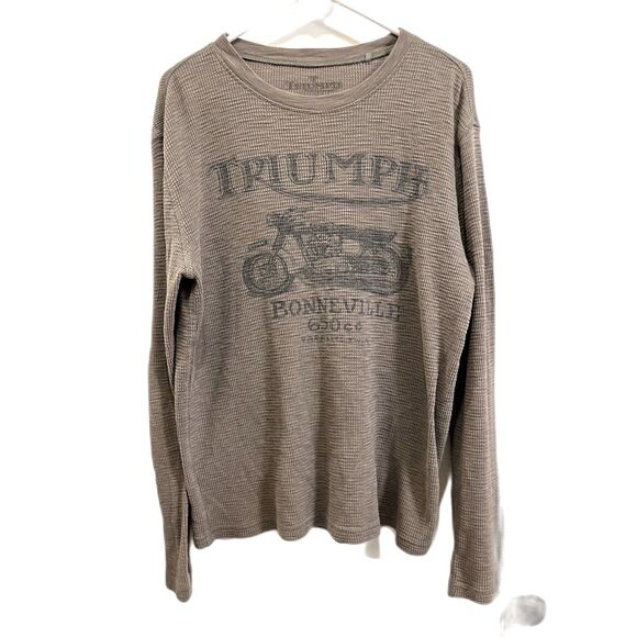 Lucky Brand TRIUMPH Motorcycle Gray Waffle Knit LS Shirt Tee Top Mens Size Large - Picture 1 of 8